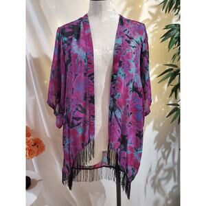 Hot Topic Tie Dye Fringe Kimono Junior Womens Size XL Sheer Flowy Layer Top
